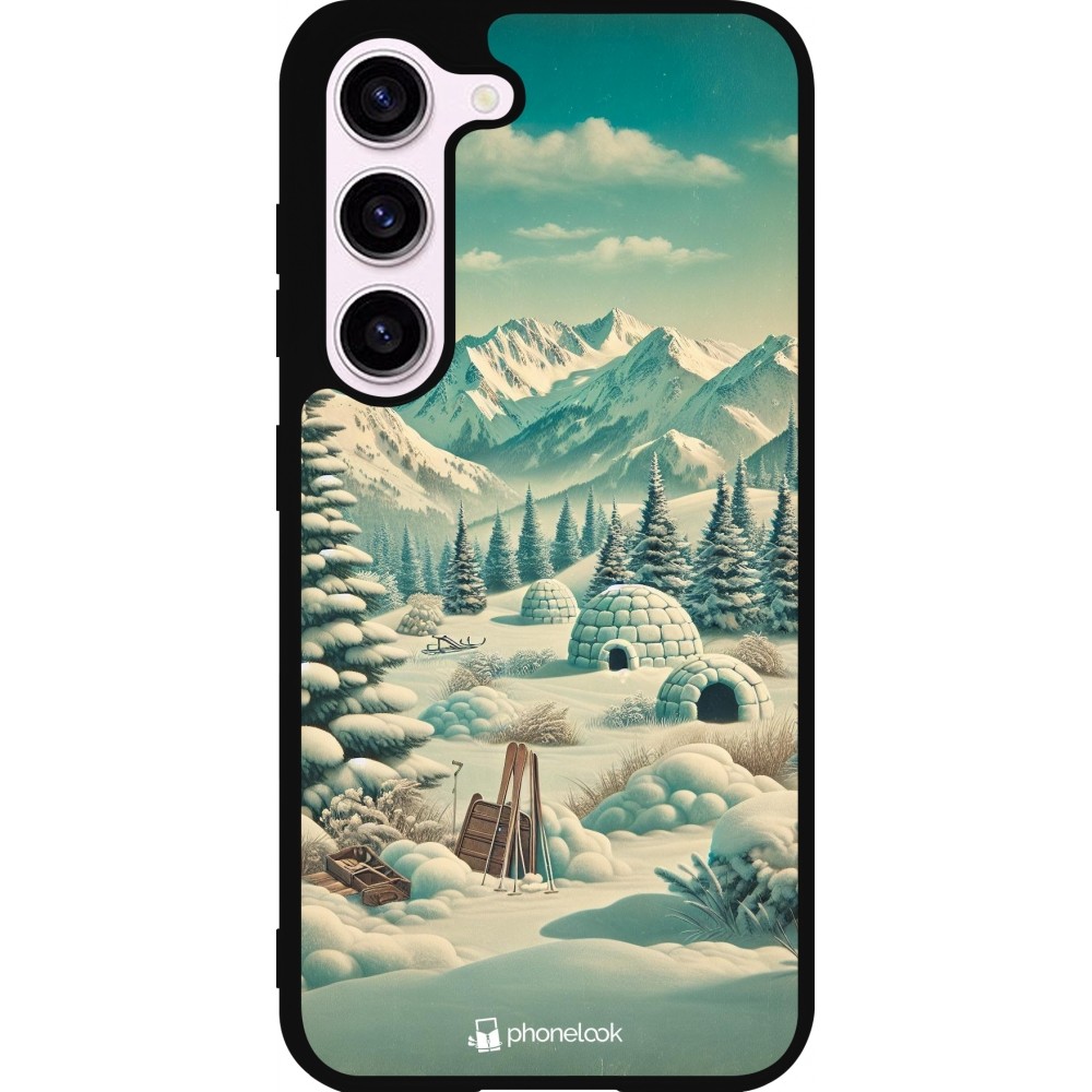 Samsung Galaxy S23 Case Hülle - Silikon schwarz Vintage Schneebedeckter Berg Iglu