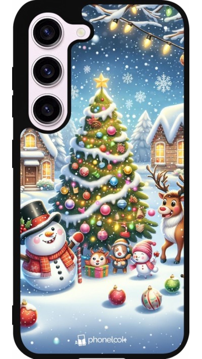 Samsung Galaxy S23 Case Hülle - Silikon schwarz Weihnachten 2023 Schneemann und Tannenbaum