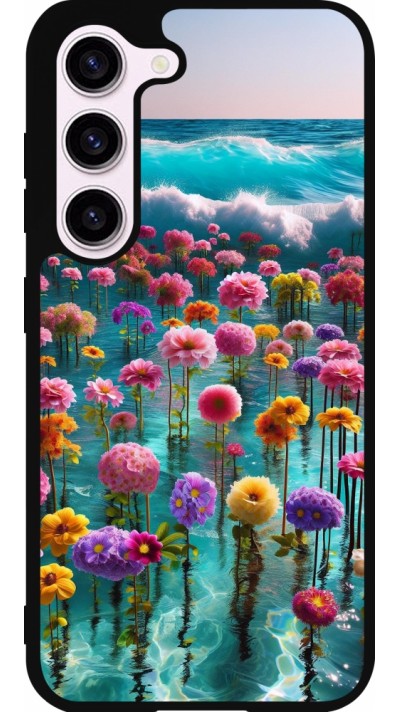 Coque Samsung Galaxy S23 FE - Silicone rigide noir Flower sea waves