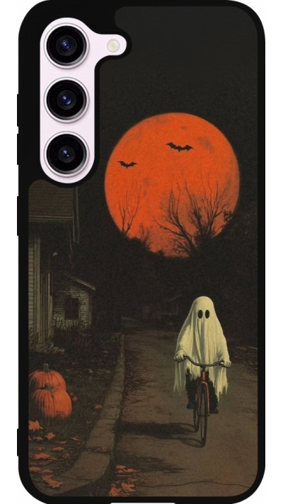 Samsung Galaxy S23 FE Case Hülle - Silikon schwarz Halloween 2025 Ghost on a bicycle