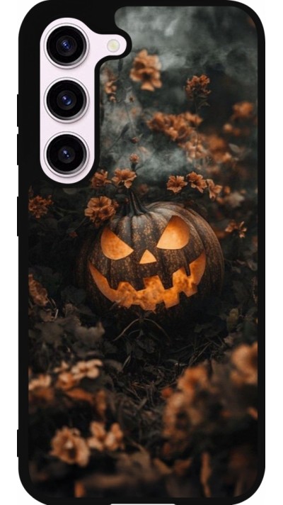 Samsung Galaxy S23 FE Case Hülle - Silikon schwarz Halloween 2025 Pumpkin with flowers