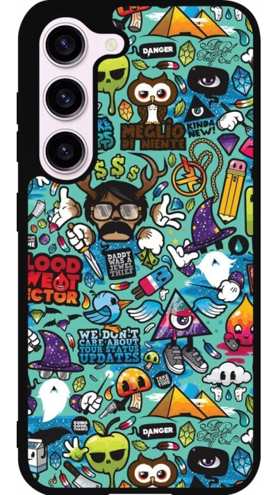 Coque Samsung Galaxy S23 FE - Silicone rigide noir Mixed Cartoons Turquoise Coque Samsung Galaxy S23 FE - Silicone rigide noir Mixed Cartoons Turquoise