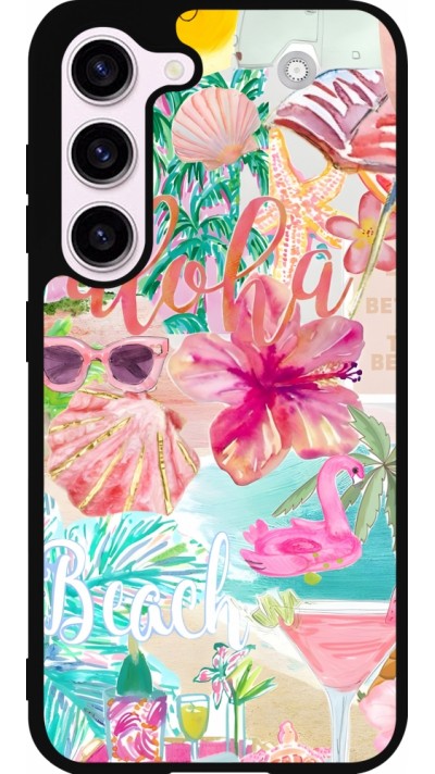 Coque Samsung Galaxy S23 FE - Silicone rigide noir Preppy Collage Aloha