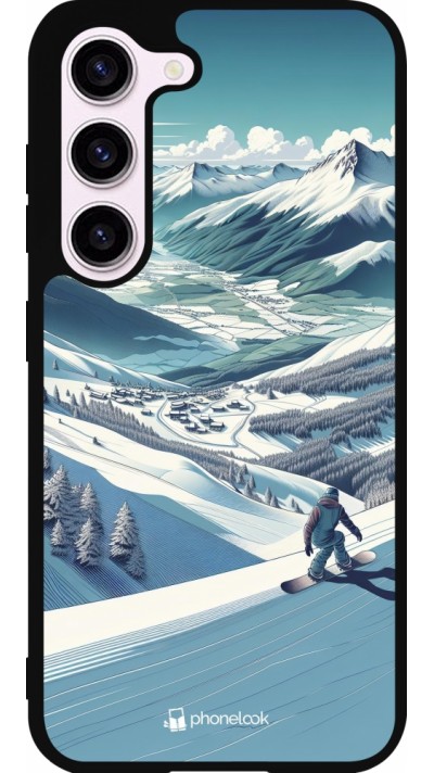 Coque Samsung Galaxy S23 FE - Silicone rigide noir Snowboarder Montagne