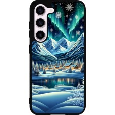 Samsung Galaxy S23 FE Case Hülle - Silikon schwarz Verschneites Bergdorf am See in der Nacht