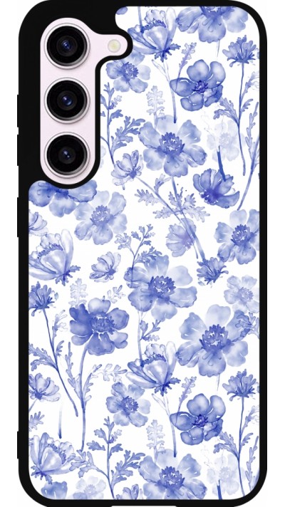 Samsung Galaxy S23 FE Case Hülle - Silikon schwarz Spring 23 watercolor blue flowers