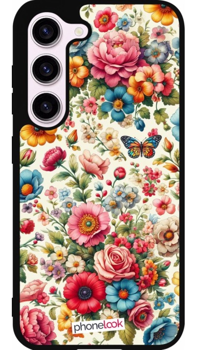 Coque Samsung Galaxy S23 FE - Silicone rigide noir Spring 25 printemps fleuri