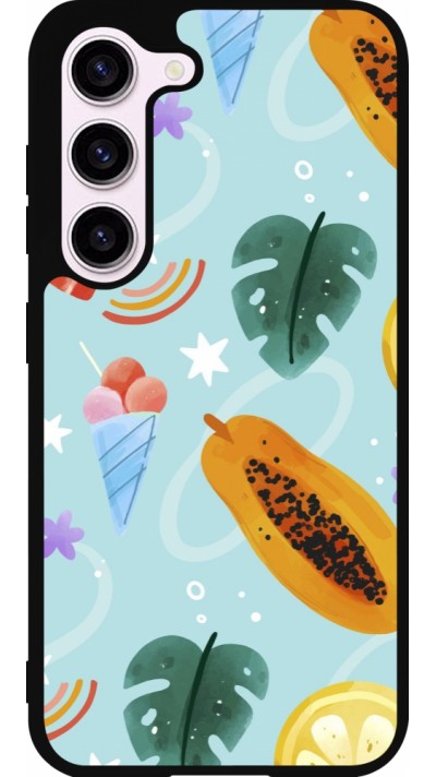 Samsung Galaxy S23 FE Case Hülle - Silikon schwarz Summer 2025 Pattern papaya