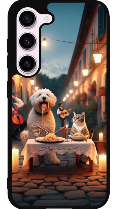 Samsung Galaxy S23 FE Case Hülle - Silikon schwarz Valentin 2024 Hund & Katze Kerzenlicht