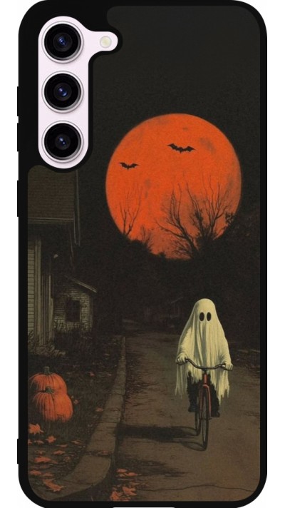 Samsung Galaxy S23+ Case Hülle - Silikon schwarz Halloween 2025 Ghost on a bicycle