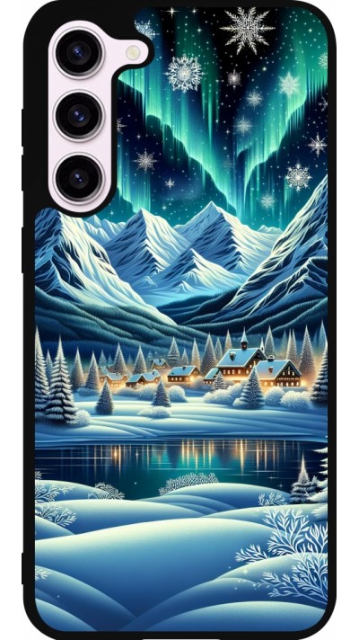 Samsung Galaxy S23+ Case Hülle - Silikon schwarz Verschneites Bergdorf am See in der Nacht