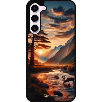 Samsung Galaxy S23+ Case Hülle - Silikon schwarz Tal Sonnenuntergang Hirsch Baum