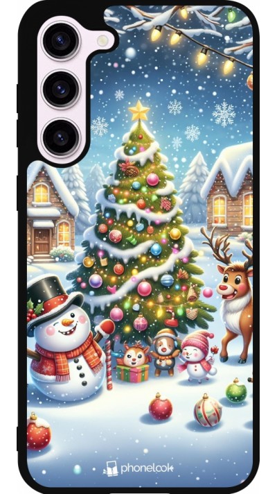 Samsung Galaxy S23+ Case Hülle - Silikon schwarz Weihnachten 2023 Schneemann und Tannenbaum
