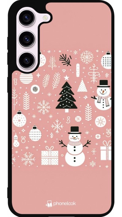 Coque Samsung Galaxy S23+ - Silicone rigide noir Noël 2024 Rose Snowman Christmas