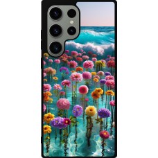 Coque Samsung Galaxy S23 Ultra - Silicone rigide noir Flower sea waves