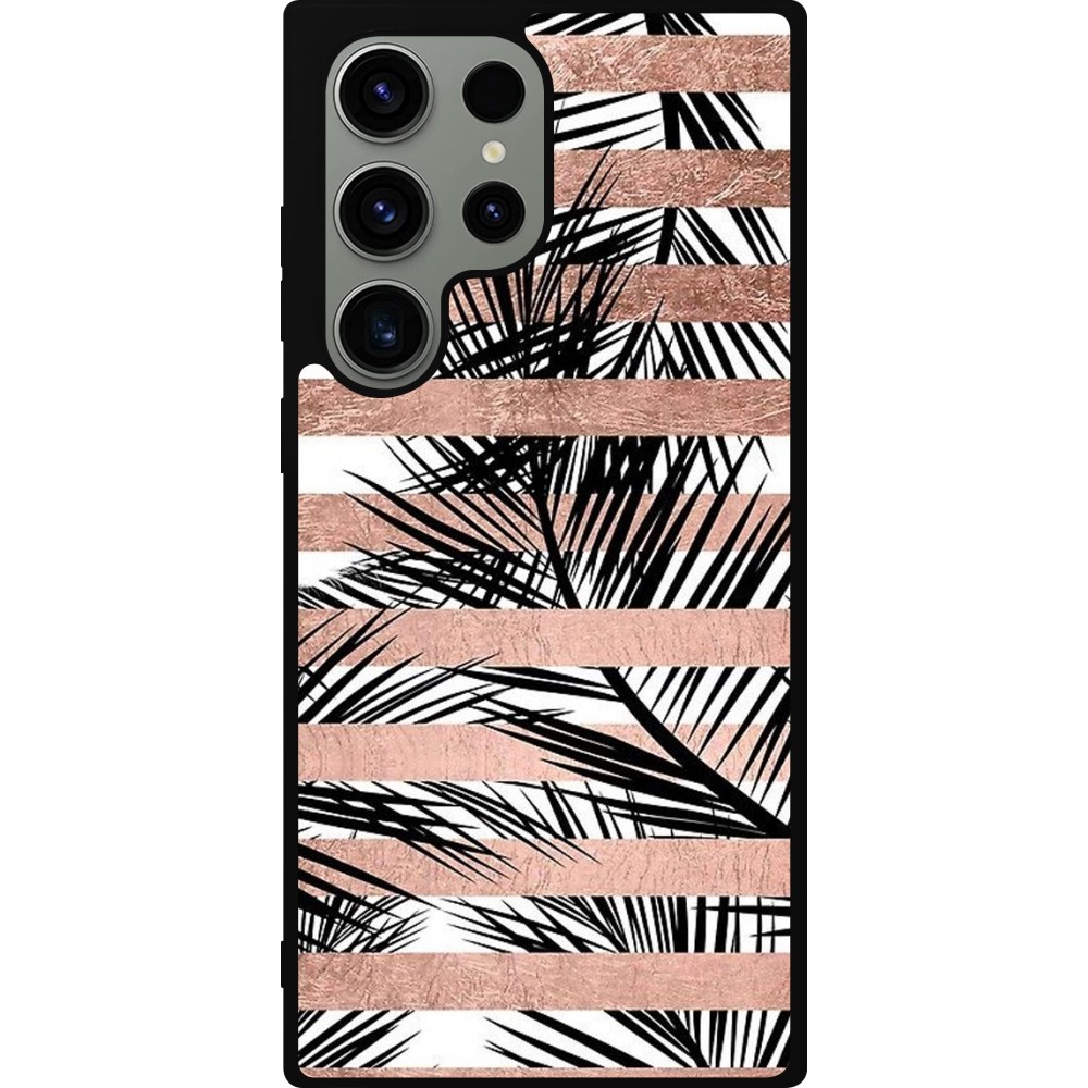 Samsung Galaxy S23 Ultra Case Hülle - Silikon schwarz Palm trees gold stripes