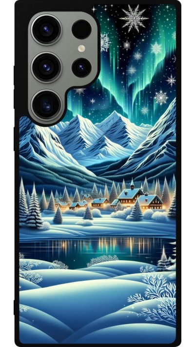 Samsung Galaxy S23 Ultra Case Hülle - Silikon schwarz Verschneites Bergdorf am See in der Nacht