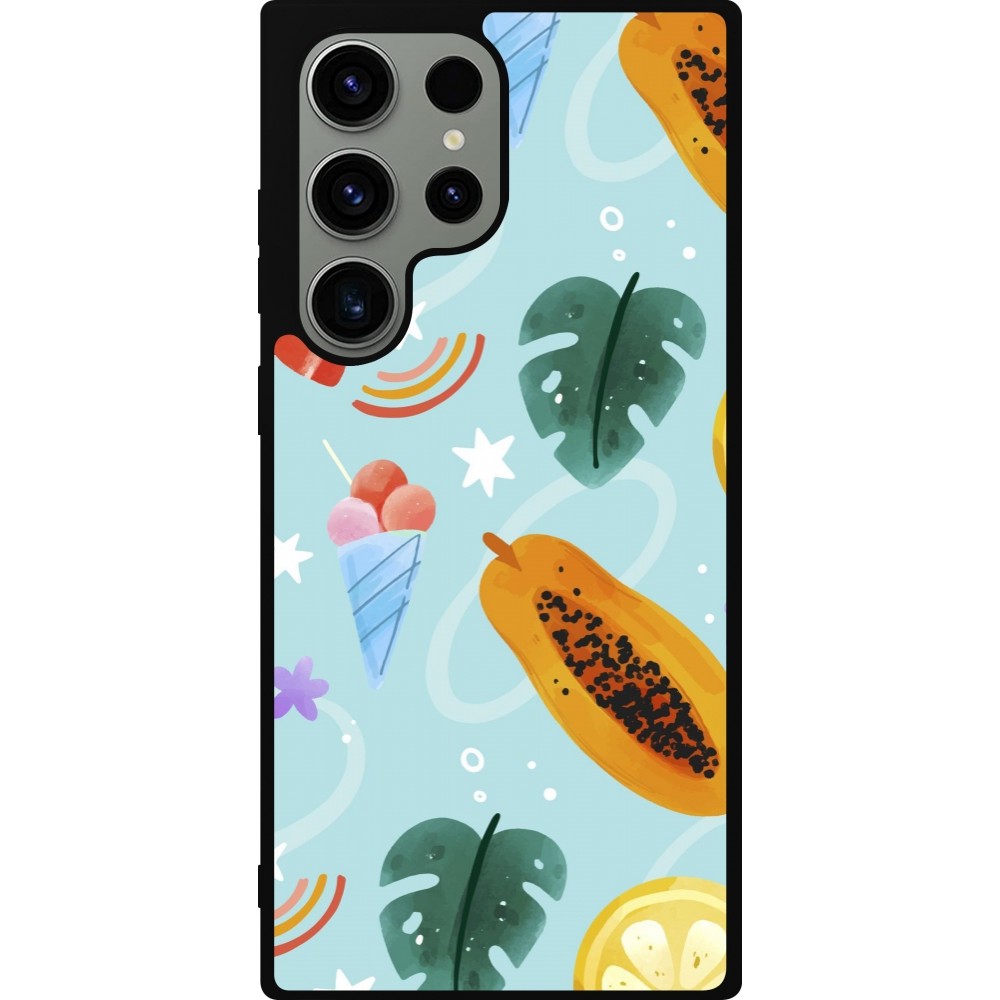 Samsung Galaxy S23 Ultra Case Hülle - Silikon schwarz Summer 2025 Pattern papaya