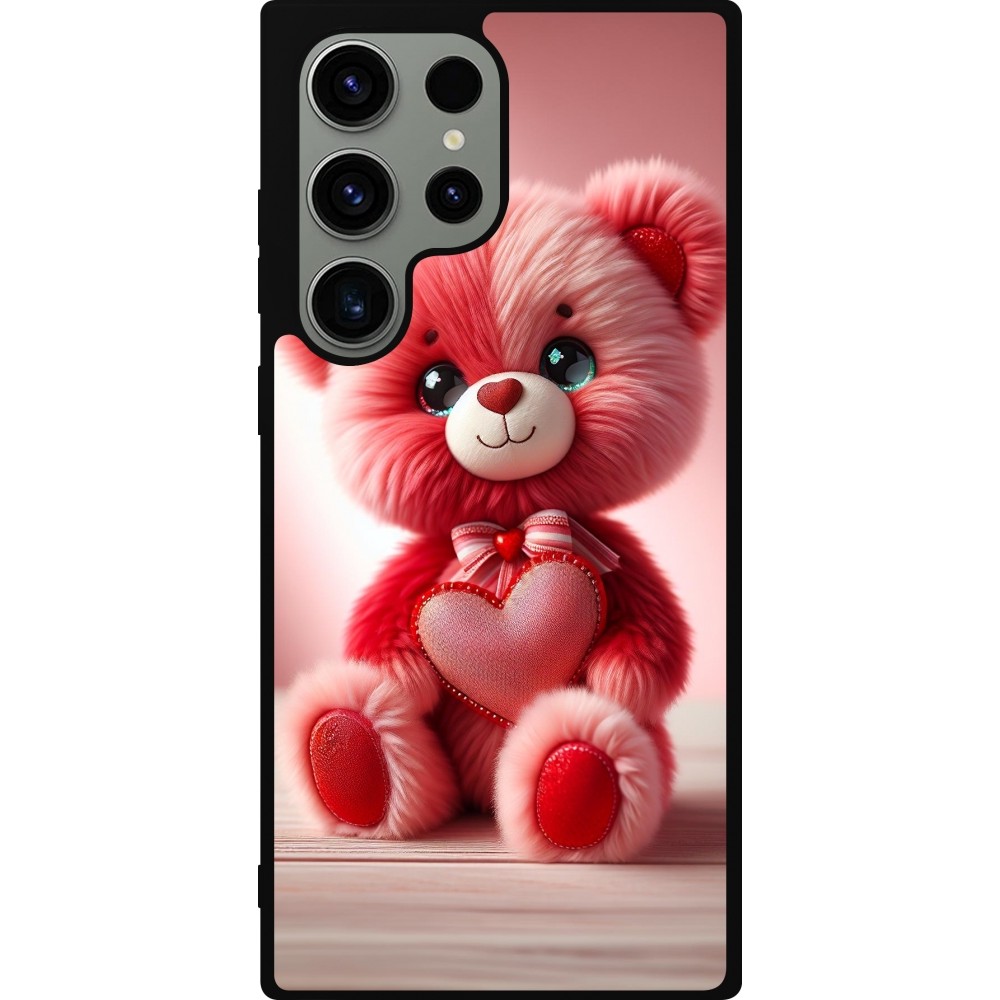 Samsung Galaxy S23 Ultra Case Hülle - Silikon schwarz Valentin 2024 Rosaroter Teddybär