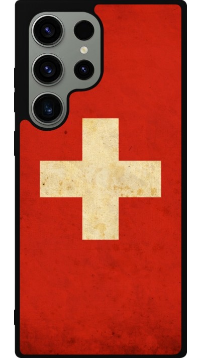 Samsung Galaxy S23 Ultra Case Hülle - Silikon schwarz Vintage Flag SWISS