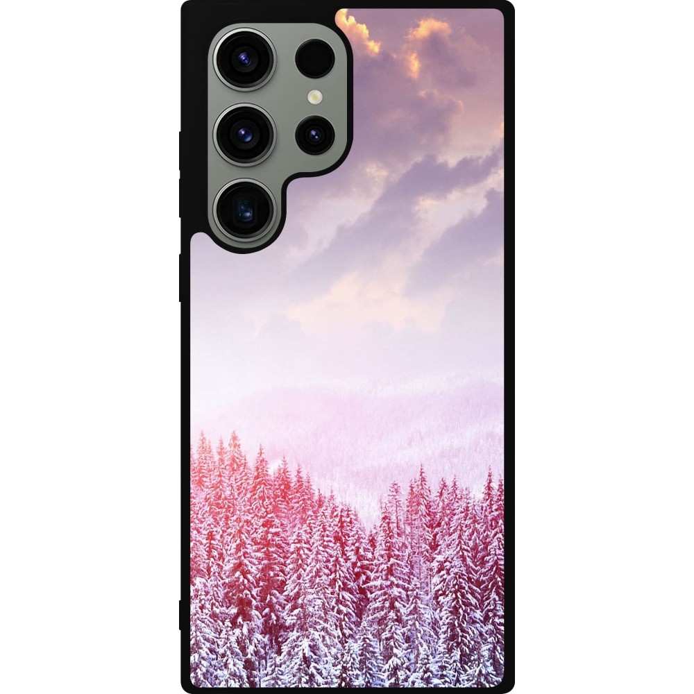 Samsung Galaxy S23 Ultra Case Hülle - Silikon schwarz Winter 22 Pink Forest