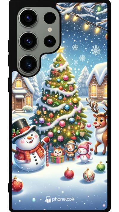 Samsung Galaxy S23 Ultra Case Hülle - Silikon schwarz Weihnachten 2023 Schneemann und Tannenbaum