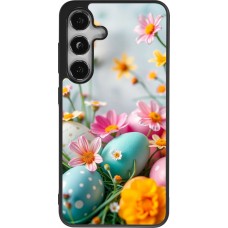 Samsung Galaxy S24 Case Hülle - Silikon schwarz Easter 2026 Eggs with flowers
