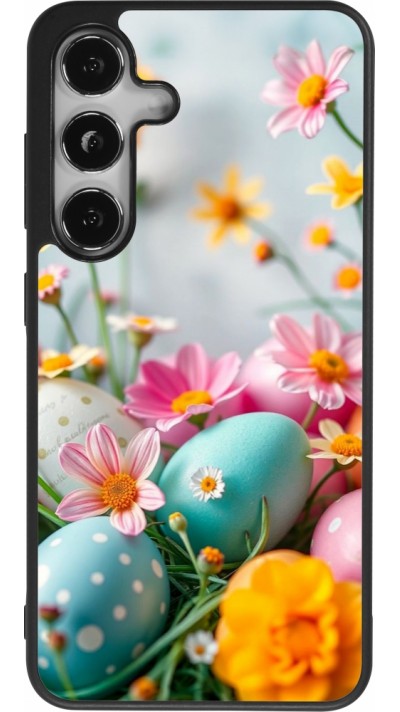 Samsung Galaxy S24 Case Hülle - Silikon schwarz Easter 2026 Eggs with flowers