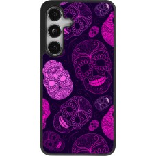 Coque Samsung Galaxy S24 - Silicone rigide noir Halloween 2023 pink skulls