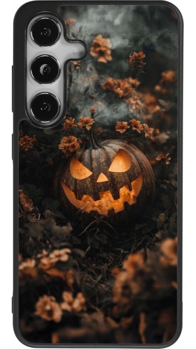 Samsung Galaxy S24 Case Hülle - Silikon schwarz Halloween 2025 Pumpkin with flowers