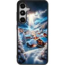 Coque Samsung Galaxy S24 - Silicone rigide noir Mont Neige Lumière