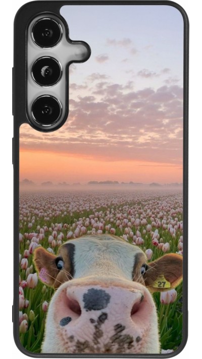 Samsung Galaxy S24 Case Hülle - Silikon schwarz Cow with tulips 2026