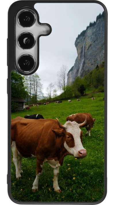 Coque Samsung Galaxy S24 - Silicone rigide noir Fête Nationale Suisse Vaches