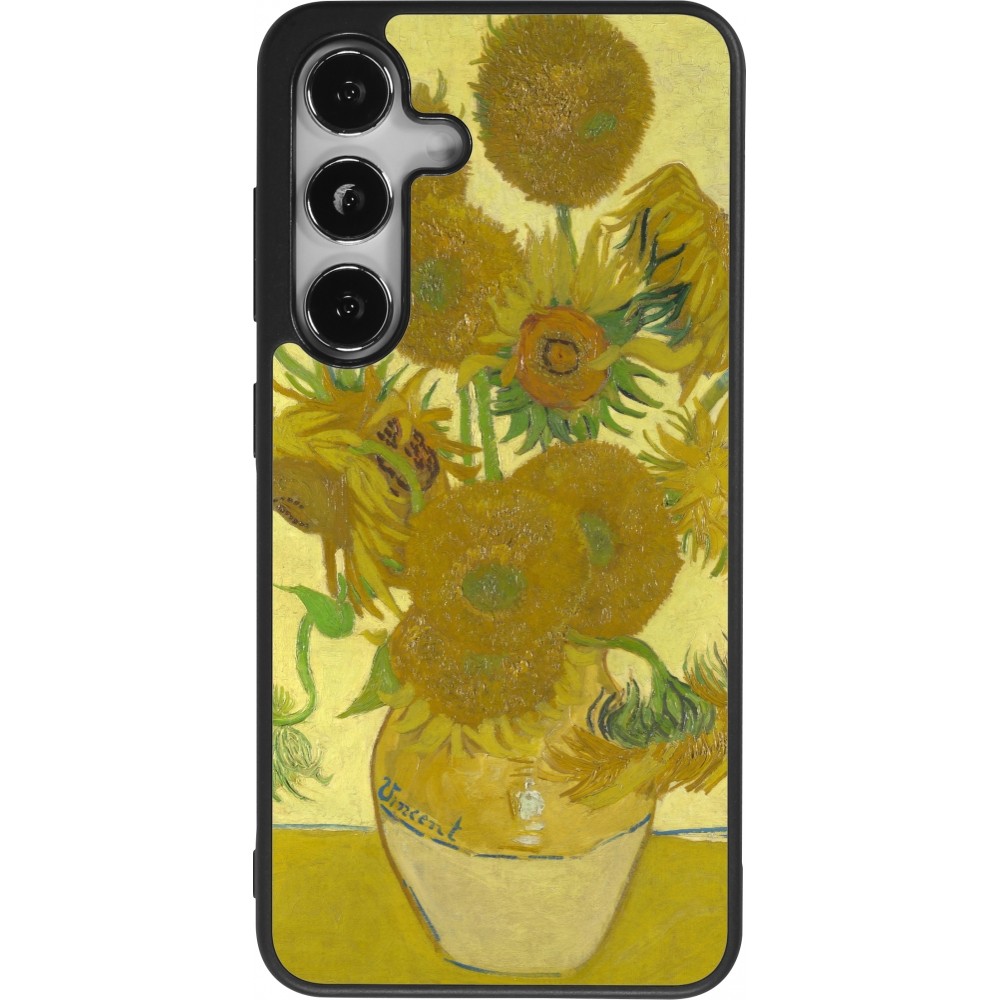 Samsung Galaxy S24 Case Hülle - Silikon schwarz Kunstbild - Sonnenblumen  - Van Gogh