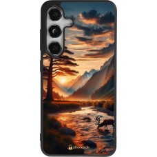 Samsung Galaxy S24 Case Hülle - Silikon schwarz Tal Sonnenuntergang Hirsch Baum