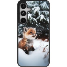 Coque Samsung Galaxy S24 - Silicone rigide noir Noël 2023 Renardeau sapin