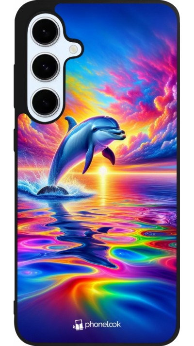 Samsung Galaxy S24 FE Case Hülle - Silikon schwarz Glücklicher Regenbogen-Delfin Samsung Galaxy S24 FE Case Hülle - Silikon schwarz Glücklicher Regenbogen-Delfin
