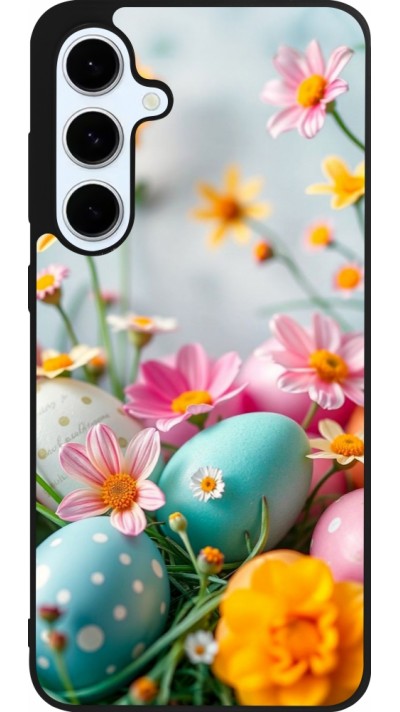 Samsung Galaxy S24 FE Case Hülle - Silikon schwarz Easter 2026 Eggs with flowers