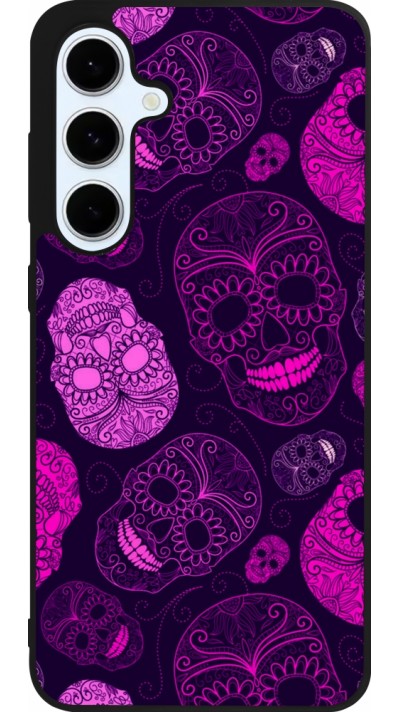 Samsung Galaxy S24 FE Case Hülle - Silikon schwarz Halloween 2023 pink skulls Samsung Galaxy S24 FE Case Hülle - Silikon schwarz Halloween 2023 pink skulls