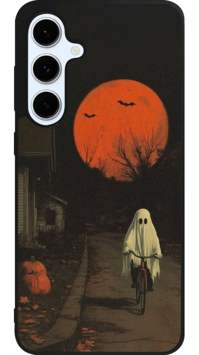 Samsung Galaxy S24 FE Case Hülle - Silikon schwarz Halloween 2025 Ghost on a bicycle Samsung Galaxy S24 FE Case Hülle - Silikon schwarz Halloween 2025 Ghost on a bicycle