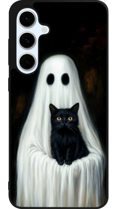 Samsung Galaxy S24 FE Case Hülle - Silikon schwarz Halloween 2025 Ghost with black cat Samsung Galaxy S24 FE Case Hülle - Silikon schwarz Halloween 2025 Ghost with black cat