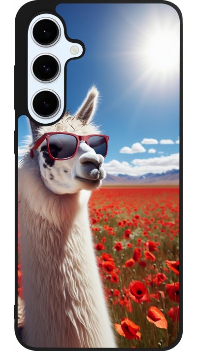 Samsung Galaxy S24 FE Case Hülle - Silikon schwarz Lama Chic in Mohnblume Samsung Galaxy S24 FE Case Hülle - Silikon schwarz Lama Chic in Mohnblume
