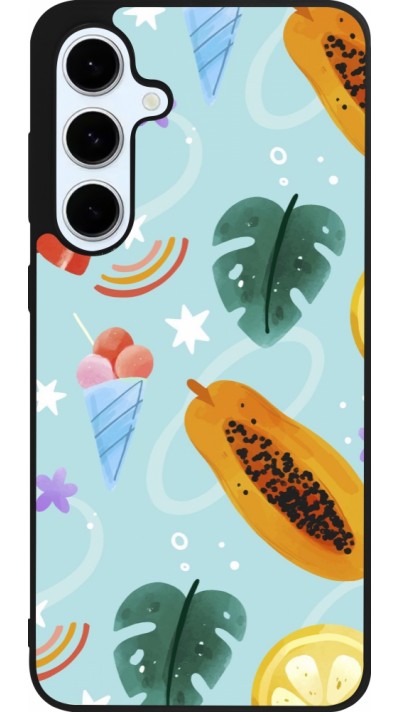 Samsung Galaxy S24 FE Case Hülle - Silikon schwarz Summer 2025 Pattern papaya