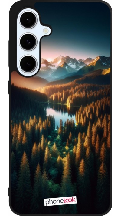 Samsung Galaxy S24 FE Case Hülle - Silikon schwarz Sonnenuntergang Waldsee