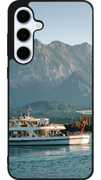 Coque Samsung Galaxy S24 FE - Silicone rigide noir Fête Nationale Suisse Bateau Leman