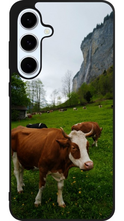Coque Samsung Galaxy S24 FE - Silicone rigide noir Fête Nationale Suisse Vaches