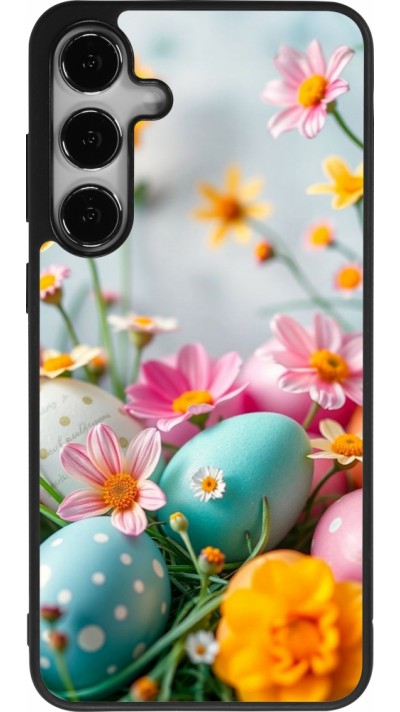 Samsung Galaxy S24+ Case Hülle - Silikon schwarz Easter 2026 Eggs with flowers