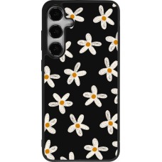 Coque Samsung Galaxy S24+ - Silicone rigide noir Easter 2024 white on black flower