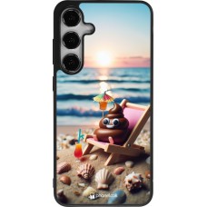 Samsung Galaxy S24+ Case Hülle - Silikon schwarz Kackhaufen Emoji auf Liegestuhl