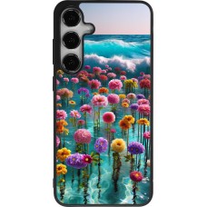 Coque Samsung Galaxy S24+ - Silicone rigide noir Flower sea waves